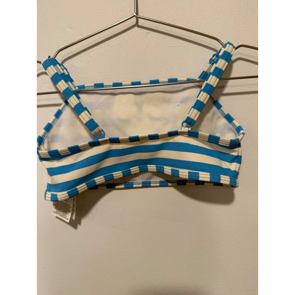 Boden Girls Blue White Striped Floral Embroidered Bikini Swim Top Size 5-6Y
